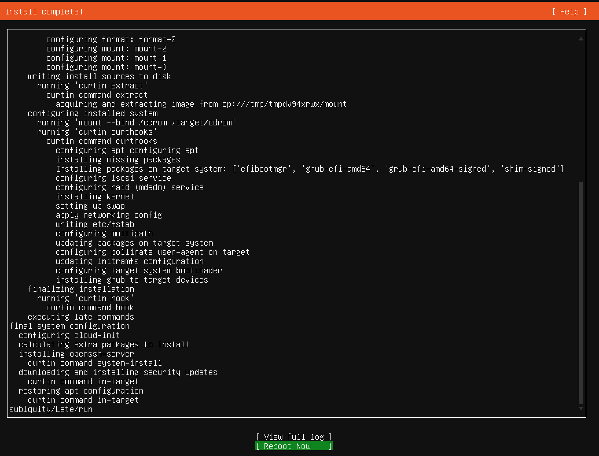 Linux installation complete screen